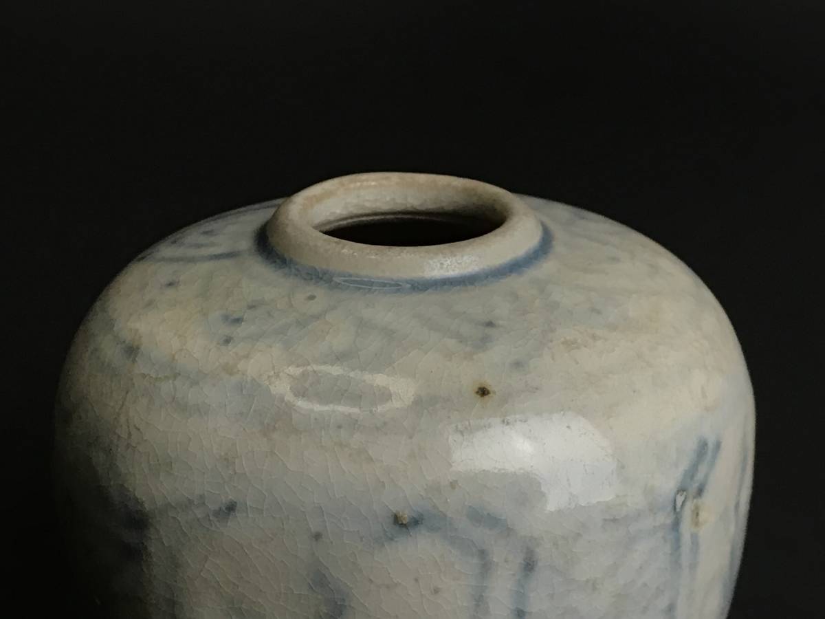 唐物 青花 染付 小壺 明時代染付獣紋壺古染