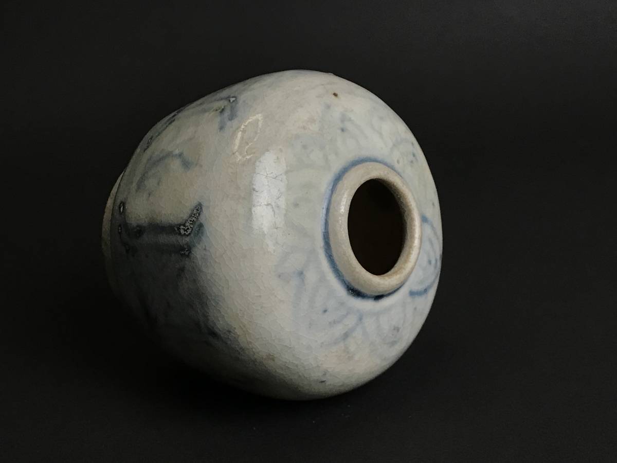 唐物 青花 染付 小壺 明時代染付獣紋壺古染