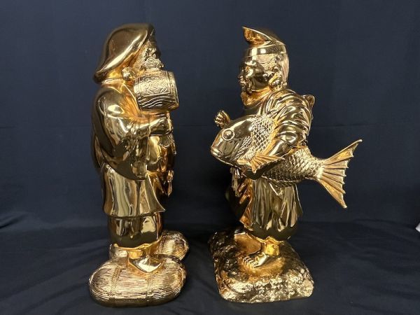 K189】希少品 高級神具 置物 恵比寿様/大黒様 2体セット 旭峰作 在銘 