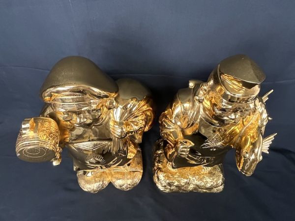 K189】希少品 高級神具 置物 恵比寿様/大黒様 2体セット 旭峰作 在銘 