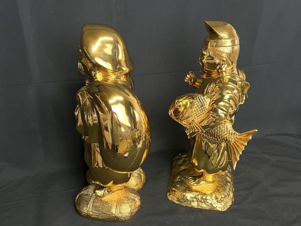 K189】希少品 高級神具 置物 恵比寿様/大黒様 2体セット 旭峰作 在銘 
