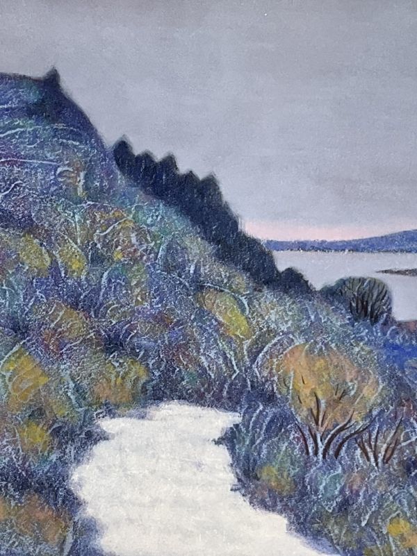 真作保証下保昭 「湖山爽晨」日本画10号 直筆サイン 共シール