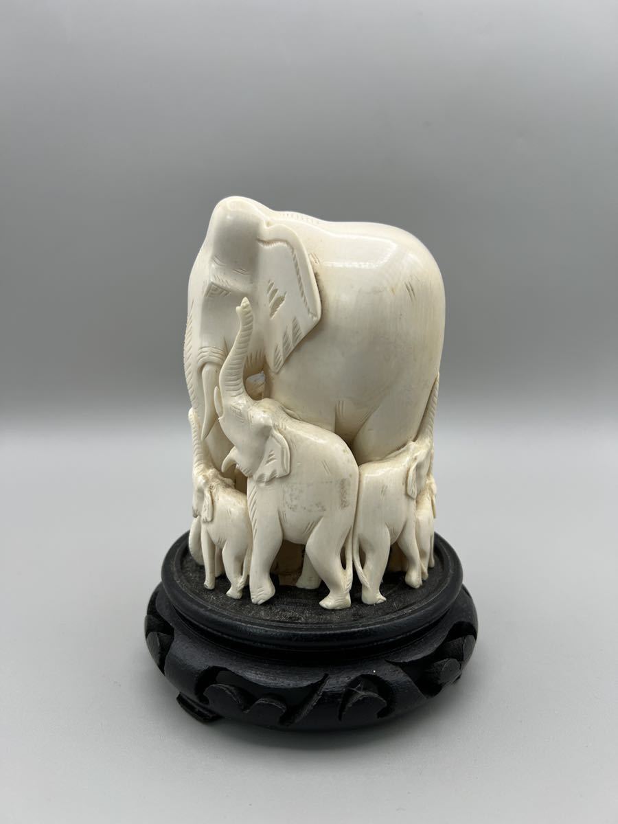 桃花島】A0341 中国美術 古美術 象牙風 大象置物 細密彫刻 重さ