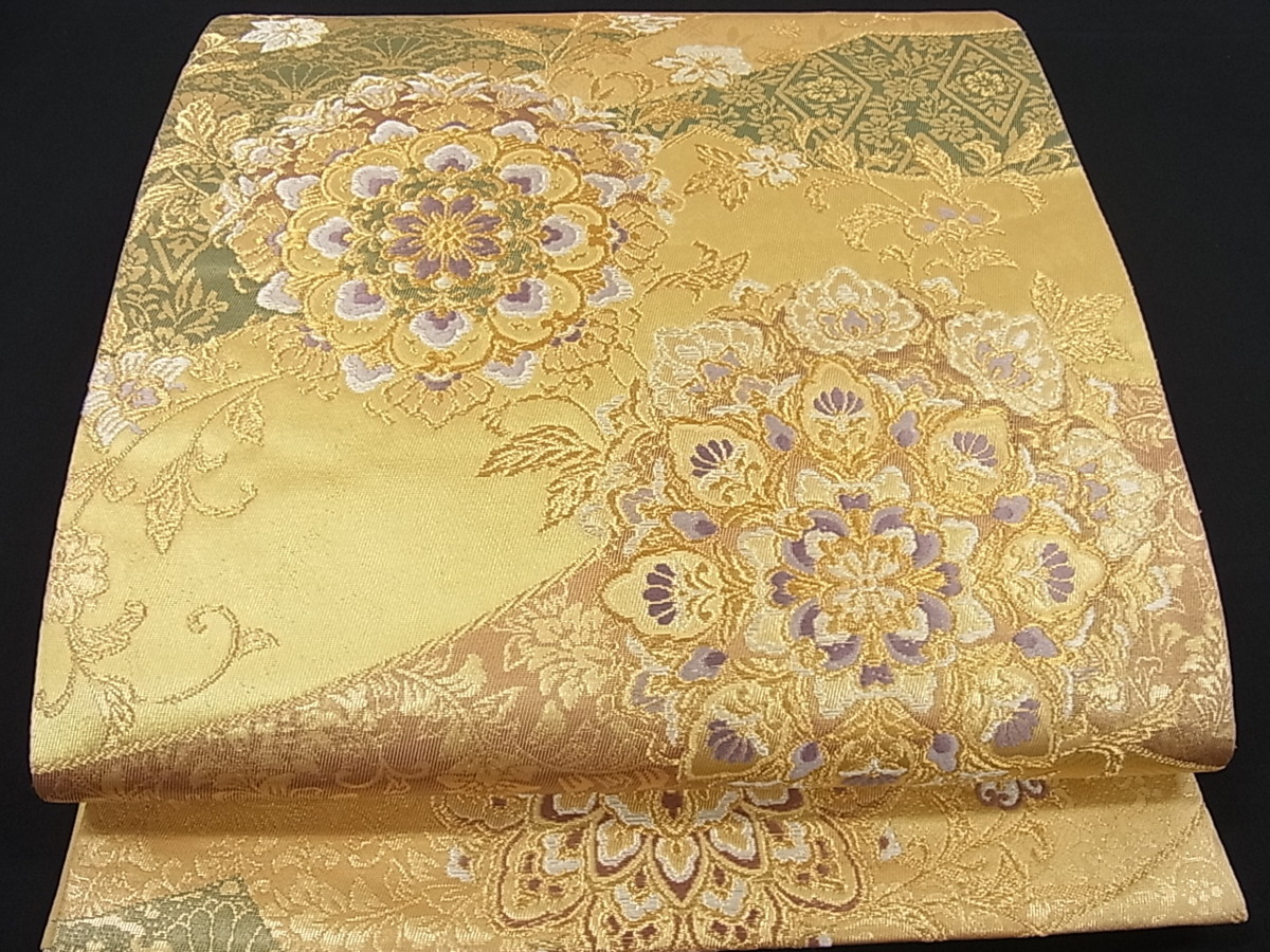 A 44袋帯 六通柄 箔　唐織　金彩金糸　花と鳥　振袖向き　正絹 美品 着物 唐織 金糸 花美人着物□六通柄袋帯 正絹 平和屋着物◎六