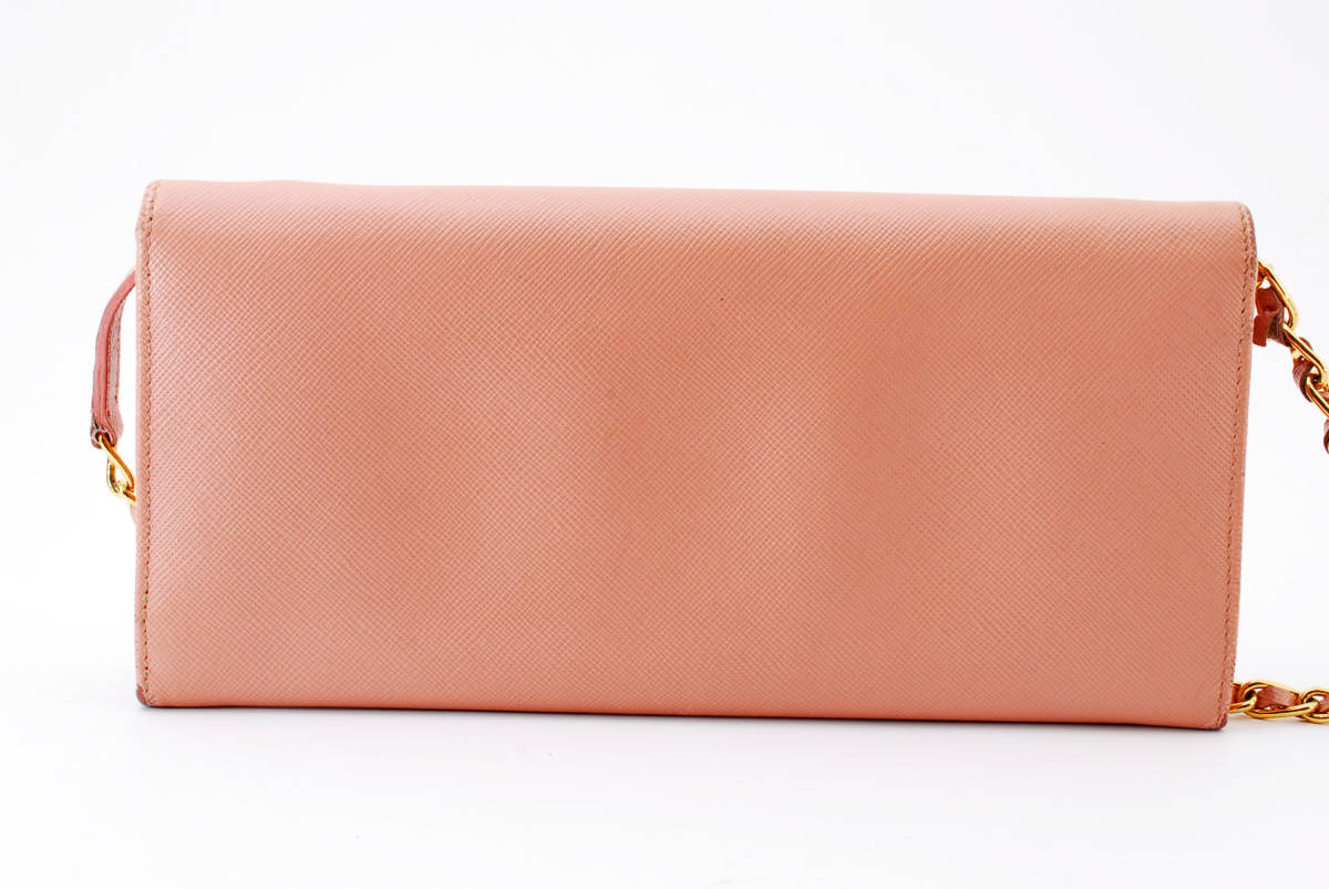 1円スタート】PRADA プラダ サフィアーノ レザー チェーンウォレット 