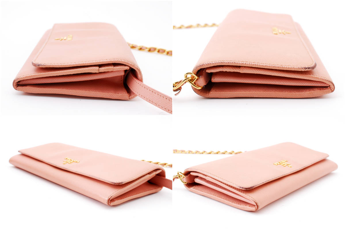 1円スタート】PRADA プラダ サフィアーノ レザー チェーンウォレット 