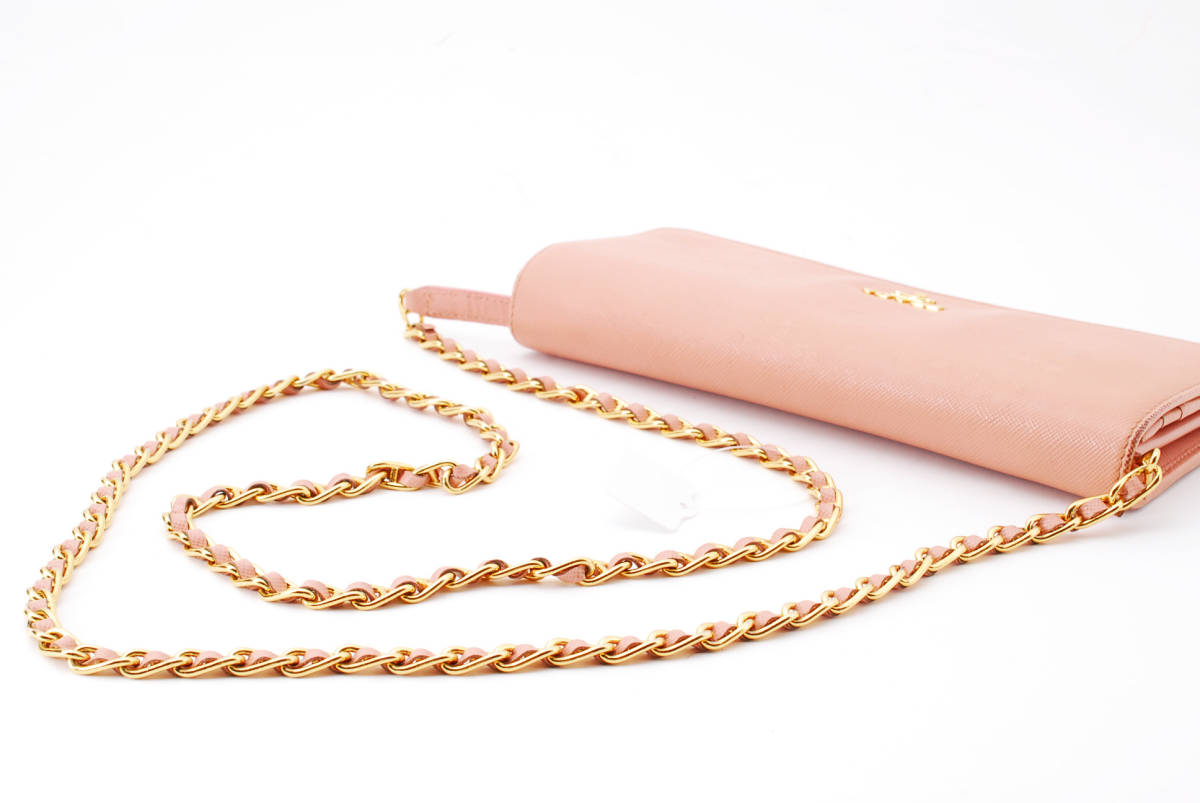 1円スタート】PRADA プラダ サフィアーノ レザー チェーンウォレット 