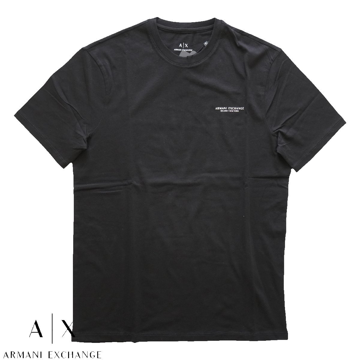 2022◆最新◆アルマーニ◆白T以上に使える大人の最強マストハブ 黒 Tシャツ ARMANI EXCHANGEワンポイントロゴ クルーネック 半袖 S ◆A|X