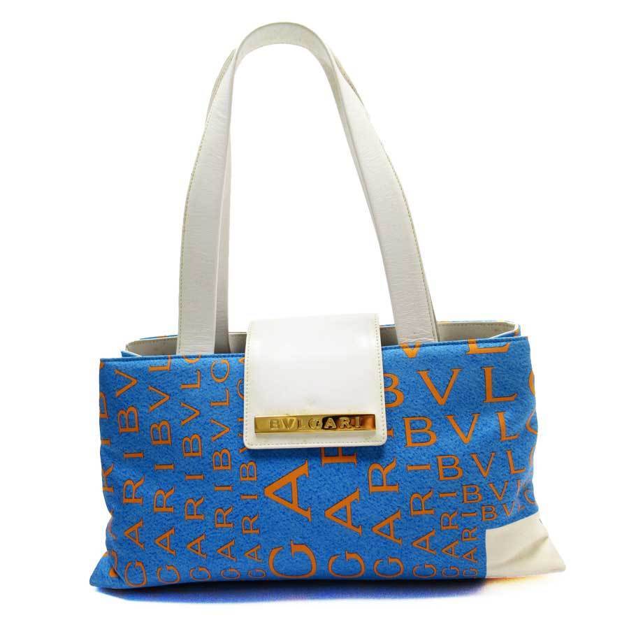 BVLGARI ブルガリ ショルダーバッグ ロゴマニア キャンバスxレザー ブルーxホワイトxオレンジ t16934a