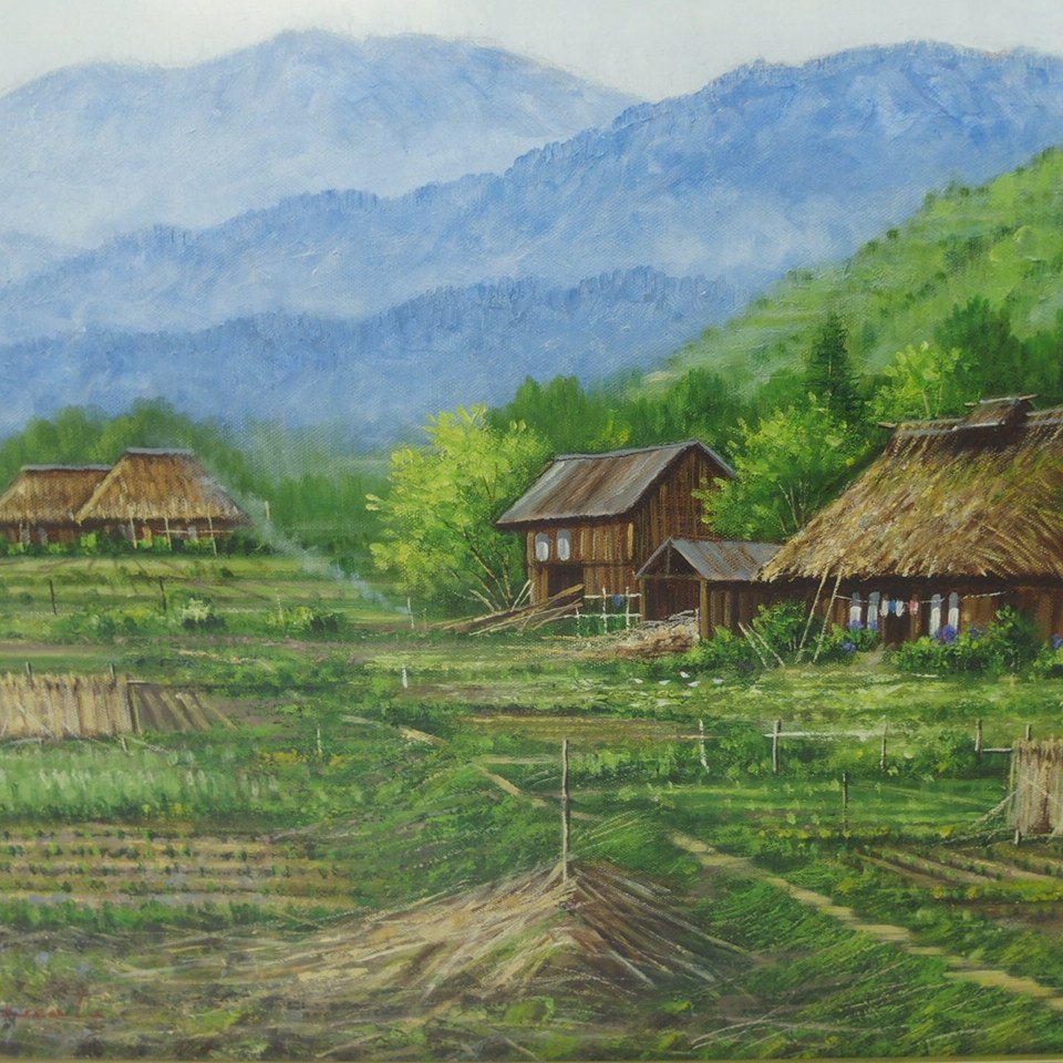 m002 URA【19 真作保証 仲田嵩 「京都美山の民家」 油彩 10号 サイン