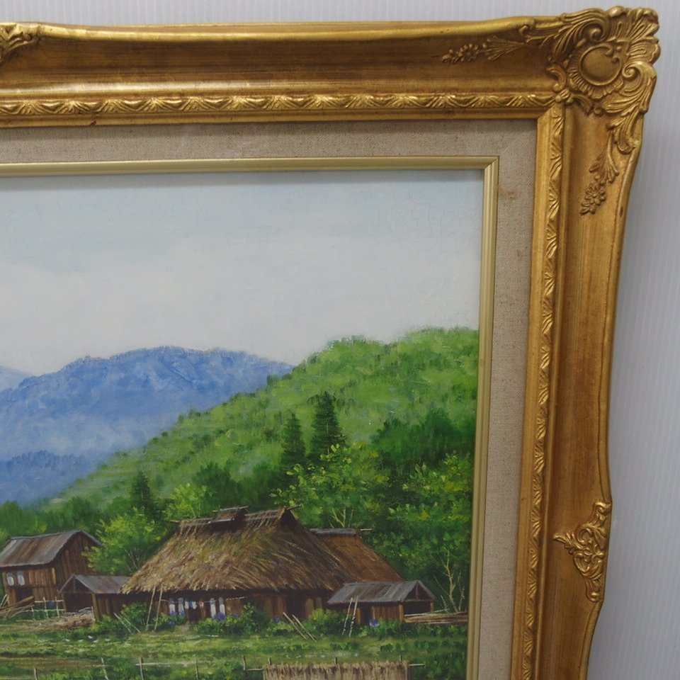 m002 URA【19 真作保証 仲田嵩 「京都美山の民家」 油彩 10号 サイン