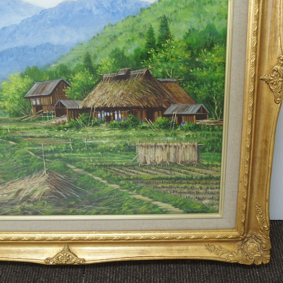 m002 URA【19 真作保証 仲田嵩 「京都美山の民家」 油彩 10号 サイン