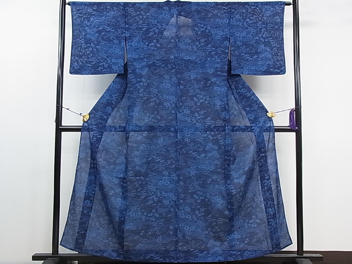 平和屋着物□夏物 洗える最高級着物 ＜英＞はなぶさ謹製 小紋 絽 藍 型