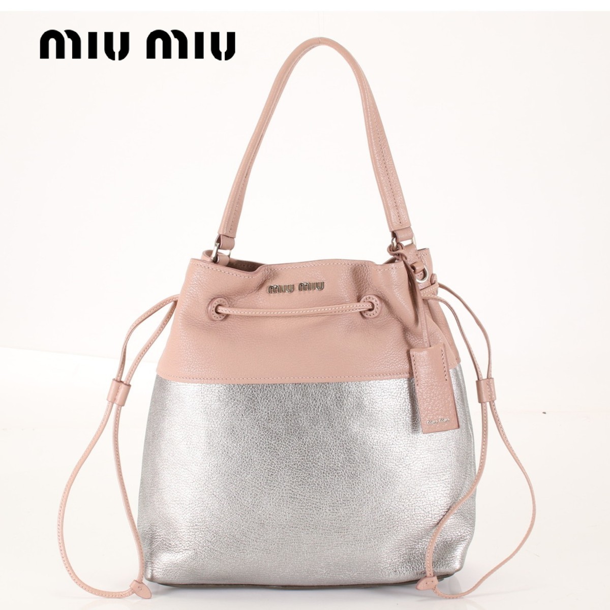 お買い得，格安 1円 定価165 000円 ミュウミュウ レディース ハンド バッグ レザー シルバー ピンク 巾着型 トート ショルダー M0401-11MTM1(かばん、バッグ)｜売買されたオークション情報、yahooの商品情報をアー かばん、バッグ