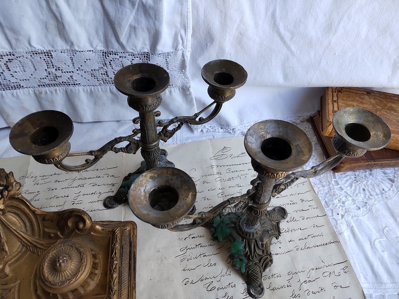 ☆フランス アンティーク インクスタンド 装飾付き と キャンドル