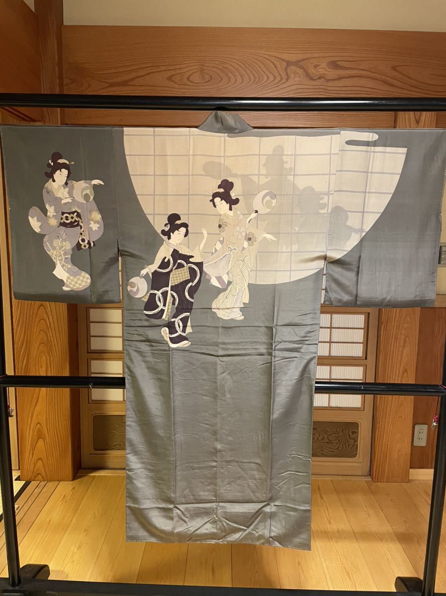 襦袢 浮世絵 大正ロマン 金紗 アンティーク着物 絹.正絹.アンティーク