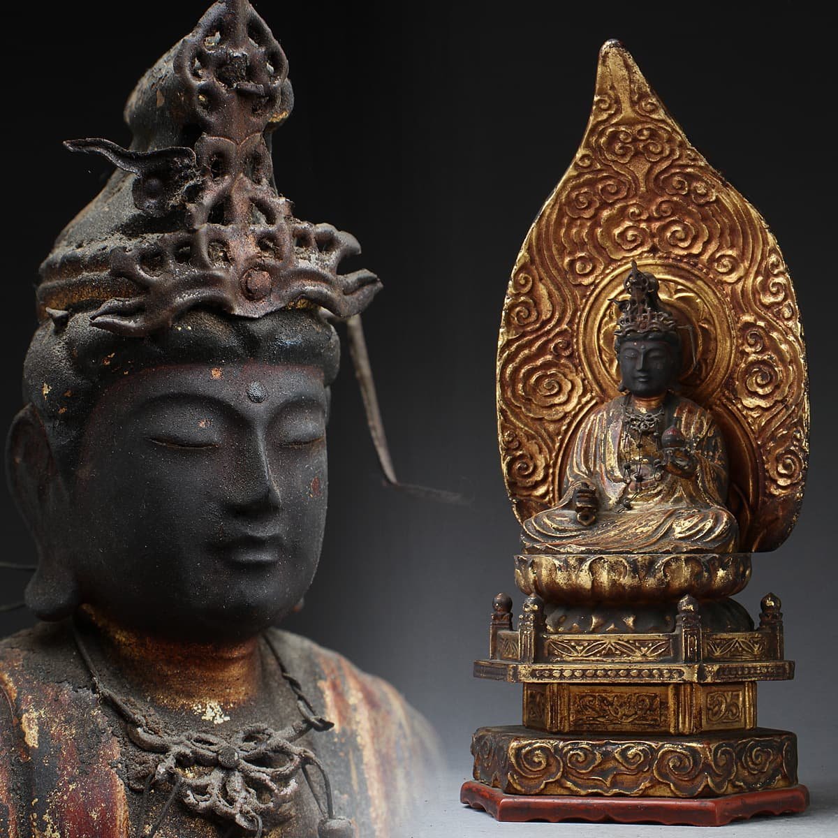仏像虚空蔵菩薩 ED368 漆箔 木造虚空蔵菩薩像 全高31cm⁄仏高11.8cm 