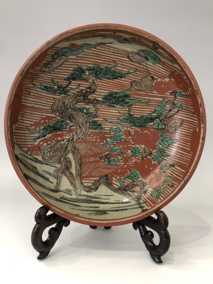幕末期 青木木米名窯 九谷春日山窯赤絵松竹図飾皿 名逸品 | 陶板アート