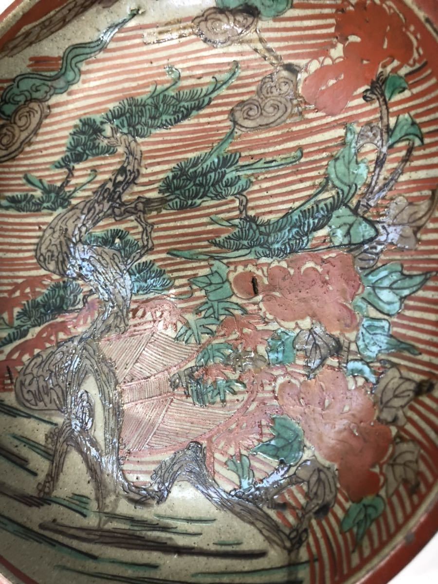 幕末期 青木木米名窯 九谷春日山窯赤絵松竹図飾皿 名逸品 | 陶板アート