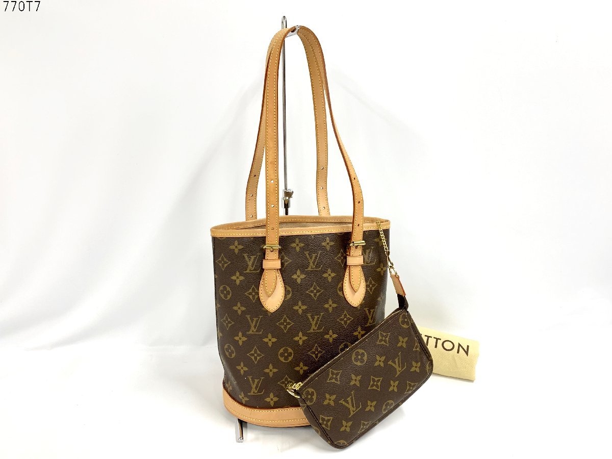 ルイヴィトン モノグラム バケットPM トートバッグ ポーチ付き ベタあり ☆LOUIS VUITTON ルイヴィトン モノグラム バケットPM プチバケット