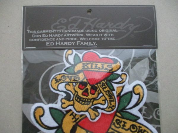 1セット2枚入り Ed Hardy ハートスカル エドハーディー刺繍ワッペン