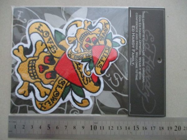 1セット2枚入り Ed Hardy ハートスカル エドハーディー刺繍ワッペン