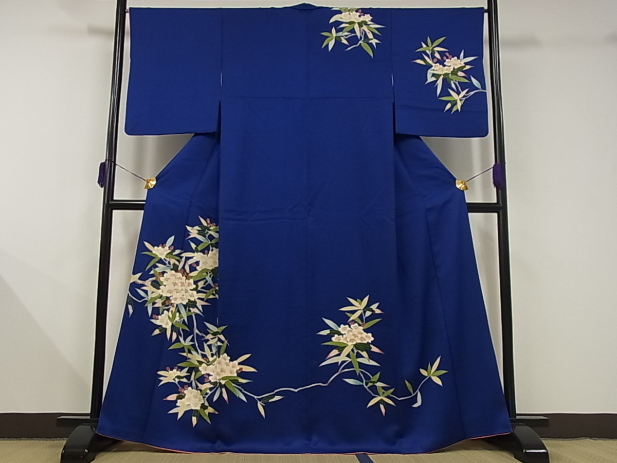 着物屋こころ□訪問着 地紙重ね枝花文 暈し染め 金銀彩 着丈157cm 裄