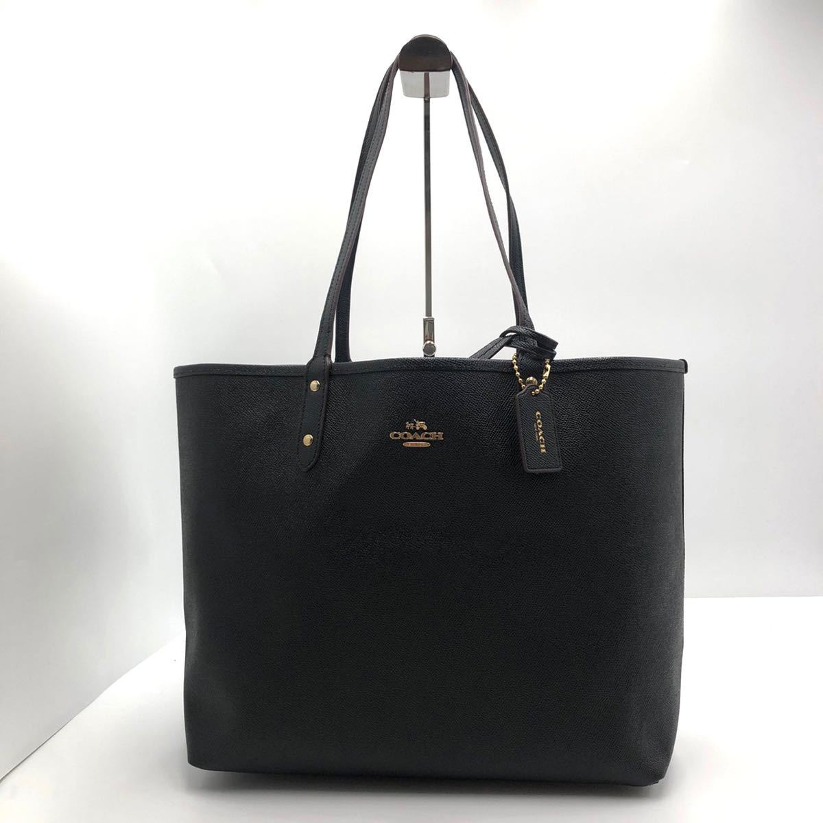 1円【新品同様】COACH コーチ トートバッグ ビジネスバッグ ブリーフケース A4 大容量 ブラック レザー ポーチ付 メンズ レディース ハンド