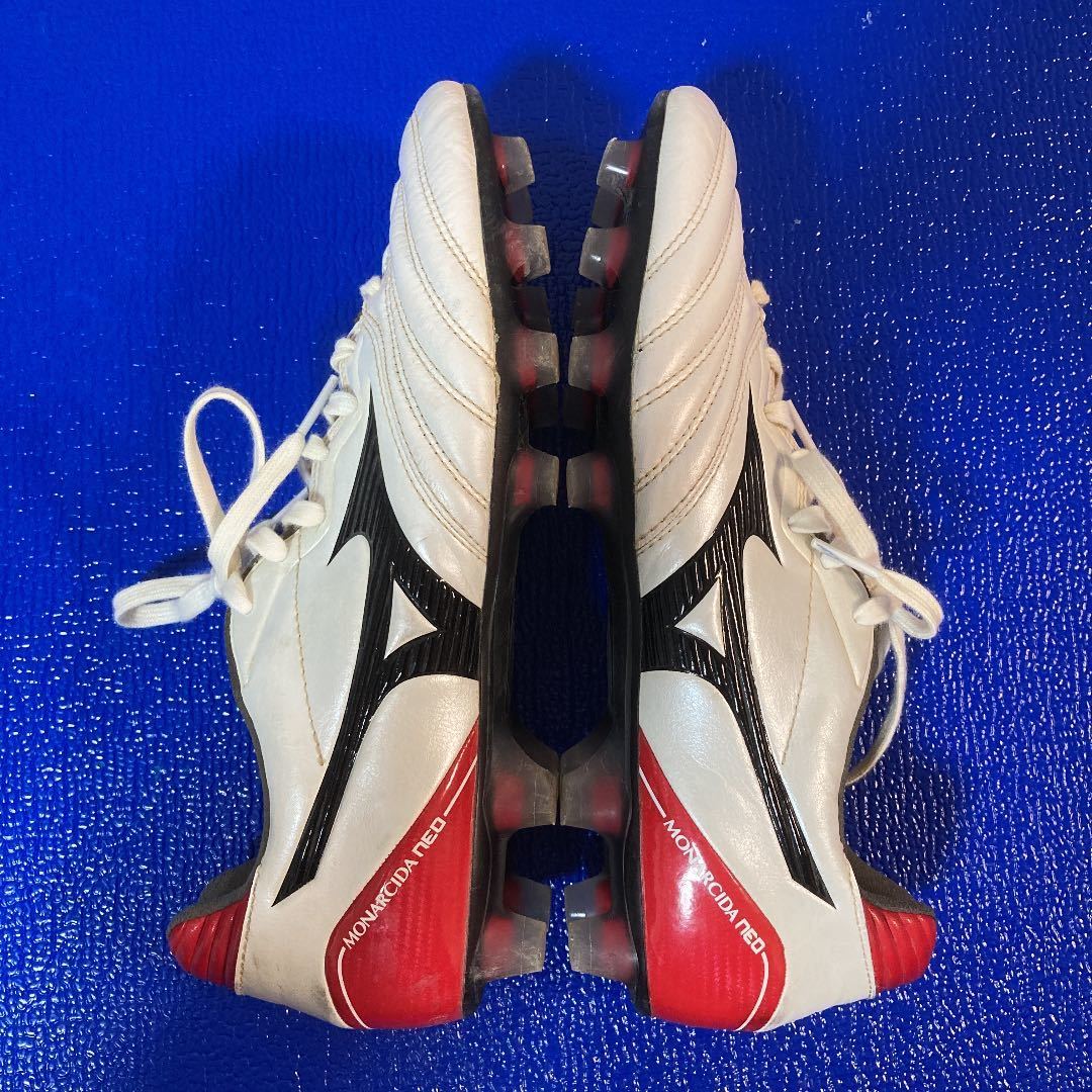 MIZUNO ミズノ MONARCIDA NEO WIDE モナルシーダネオ 26.5cm used スパイク P1GA192309 NEO 0 モナルシーダ P1GA192309 WIDE(ホワイト×レッド) 天然芝&frasl;土