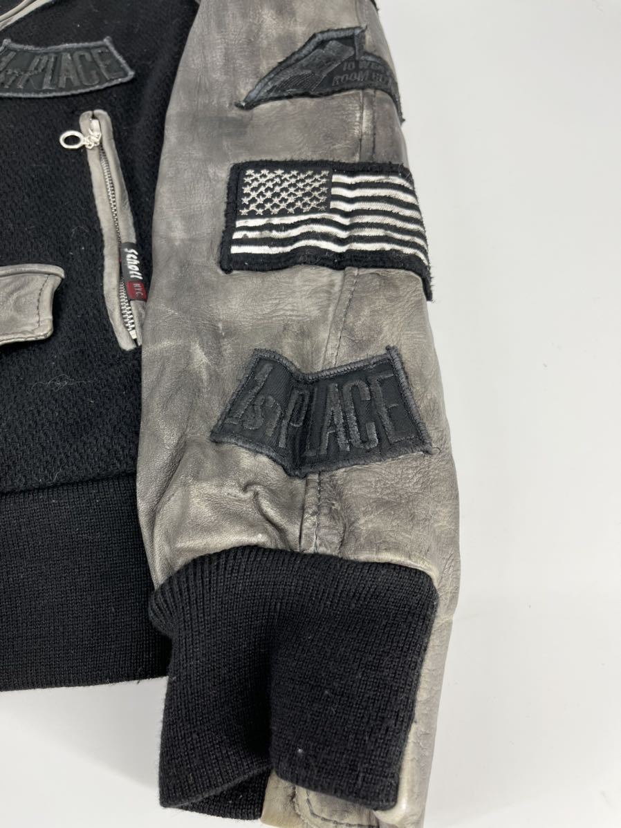 希少/schott/スレ加工 ワッペン レザー スタジャン/S/ショット/ブルゾン アウター ジャケット コート アメカジ 本革 ショット スタジャン ブルゾン 切替 スタジャン&frasl;S&frasl;ショット オール