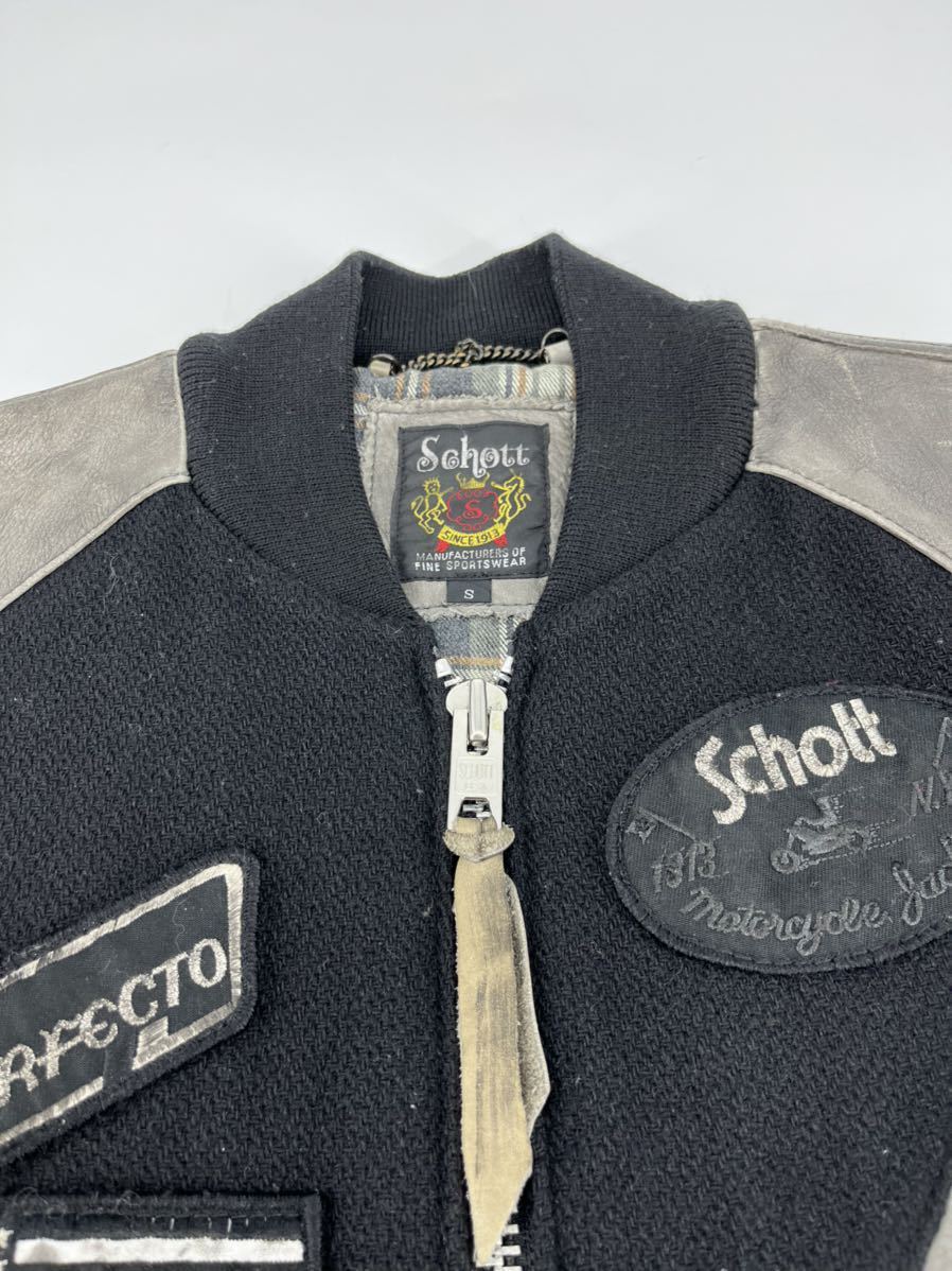 希少/schott/スレ加工 ワッペン レザー スタジャン/S/ショット/ブルゾン アウター ジャケット コート アメカジ 本革 ショット スタジャン ブルゾン 切替 スタジャン&frasl;S&frasl;ショット オール