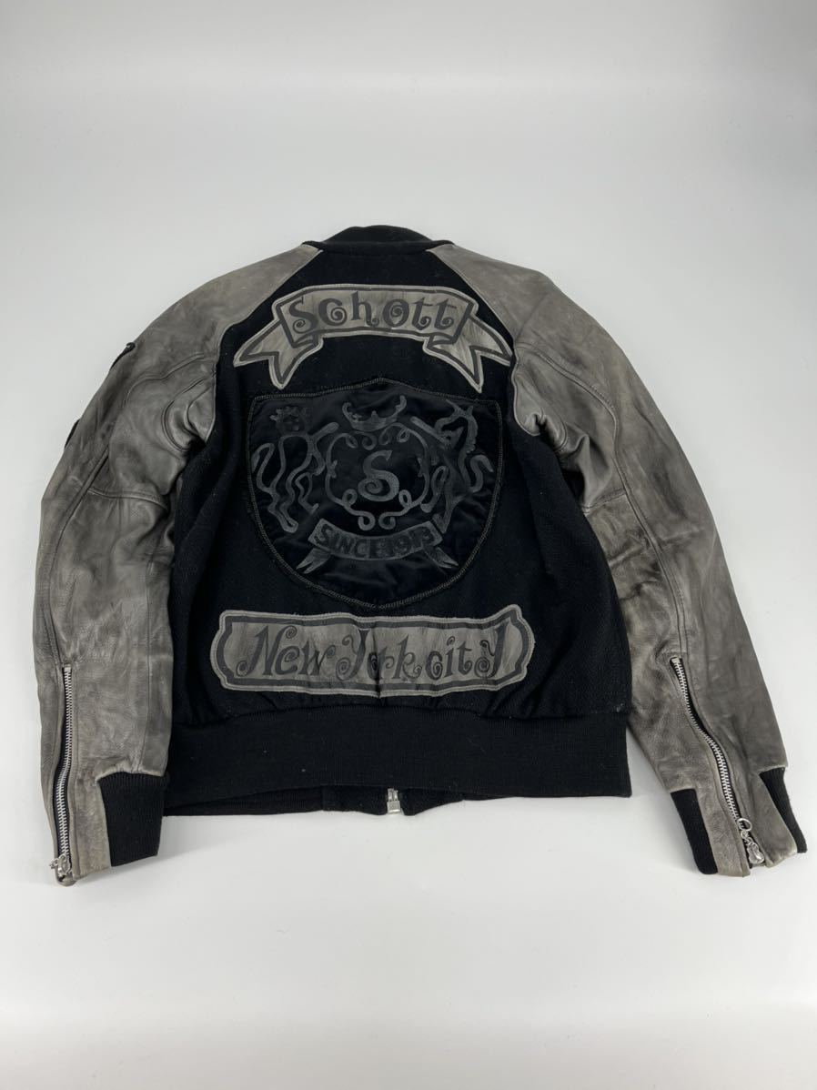 希少/schott/スレ加工 ワッペン レザー スタジャン/S/ショット/ブルゾン アウター ジャケット コート アメカジ 本革 ショット スタジャン ブルゾン 切替 スタジャン&frasl;S&frasl;ショット オール