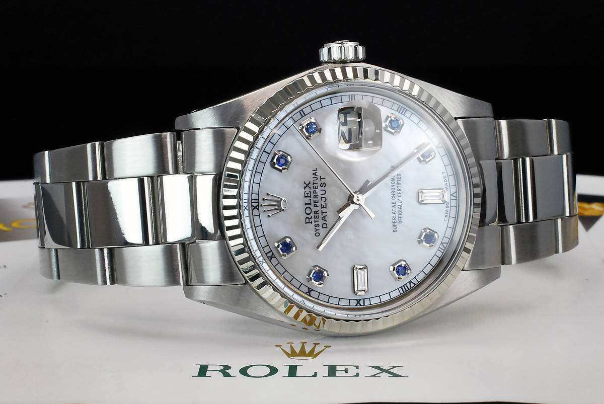 2年/本物保証】ホワイトシェル ロレックス デイトジャスト 36mm□8+2P  