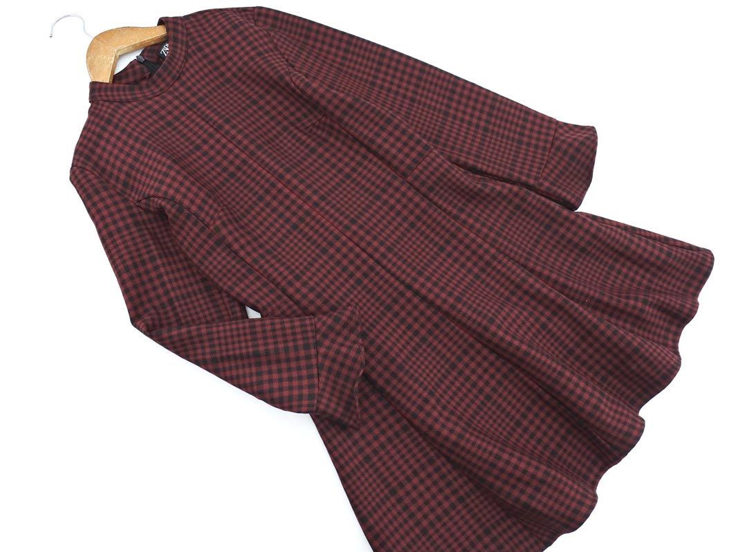 ZARA ザラ チェック Aライン ワンピース sizeXS/黒x赤 ◇□ ☆ cga5 