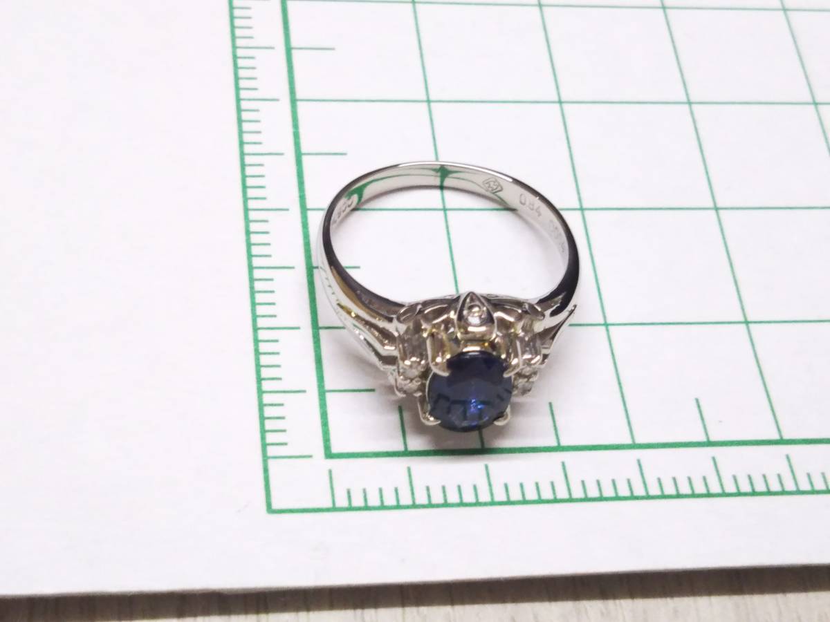 クリーニング済】Pt900 プラチナ リング 天然ブルーサファイア0.84ct 