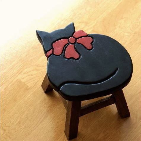 スツール 木製 椅子 いす イス ミニスツール 玄関 花台 ミニテーブル ウッドチェア おしゃれ 猫 ネコ ねこ ローチェア 子供椅子 黒ネコさん