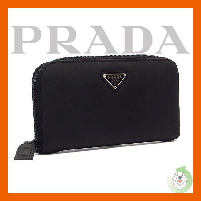 プラダ/PRADA 三角ロゴ ナイロン ラウンドファスナー 長財布 ブラック