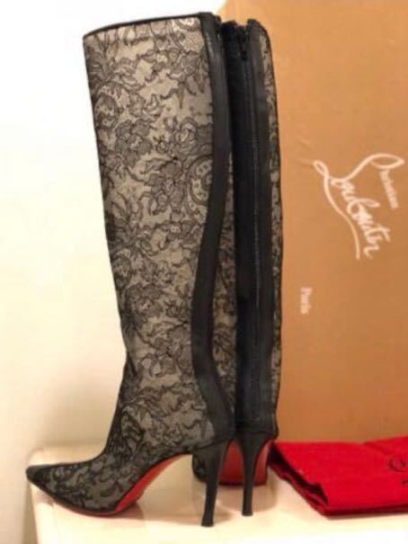 クリスチャン　ルブタン　レースロングブーツ黒　美品