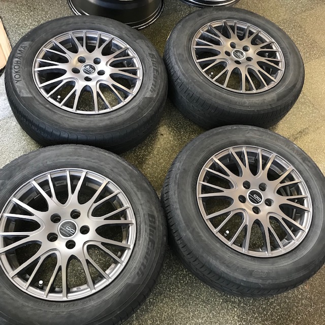 エンケイ製15インチアルミ ガンメタ　5H100 6J 45 195/65R15タイヤ付　4本セット中古　プリウス、ウィッシュなど
