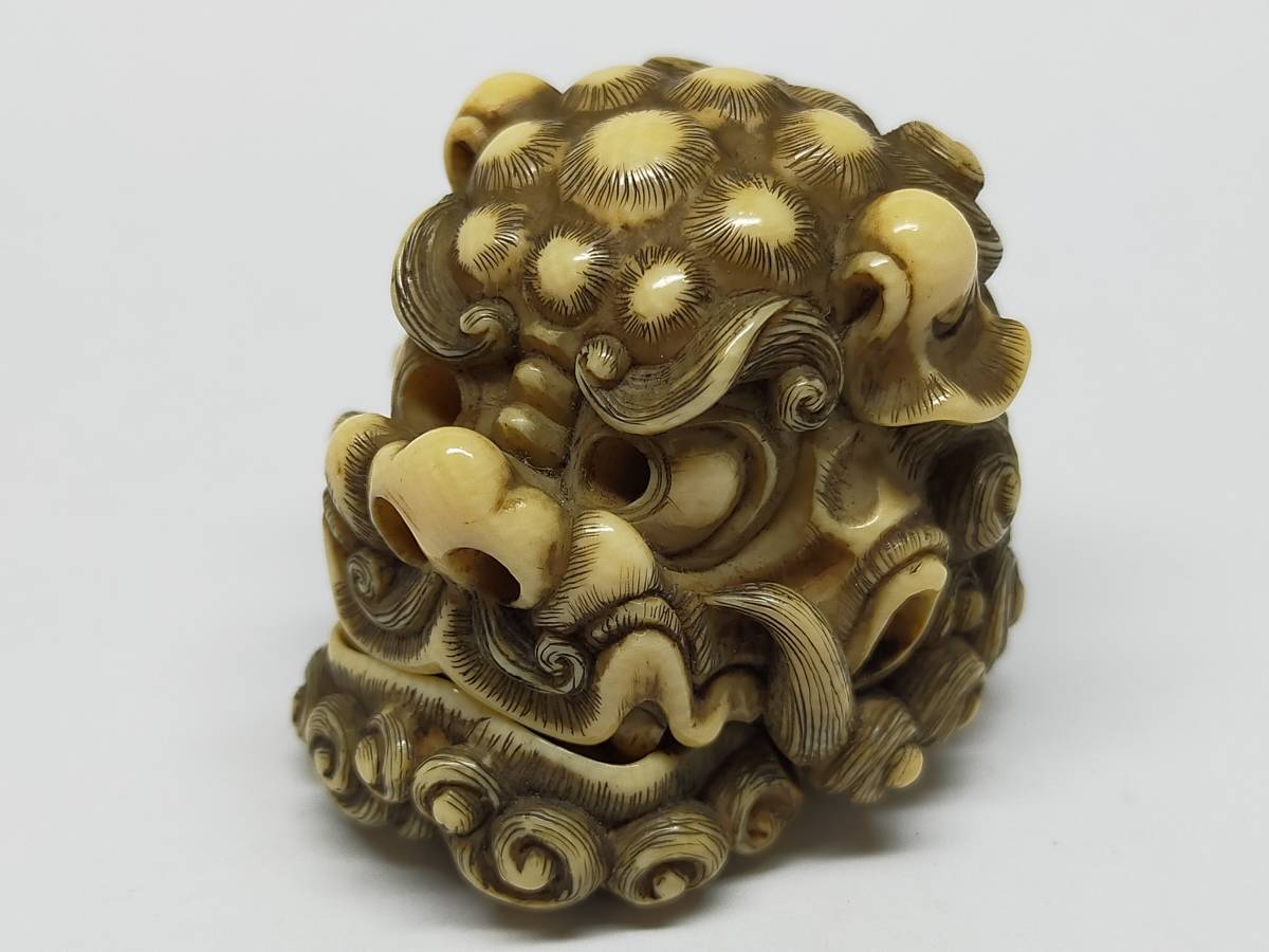 超絶技巧！時代『友忠』銘 カラクリ細工 獅子頭 シシ 根付 NETSUKE 提
