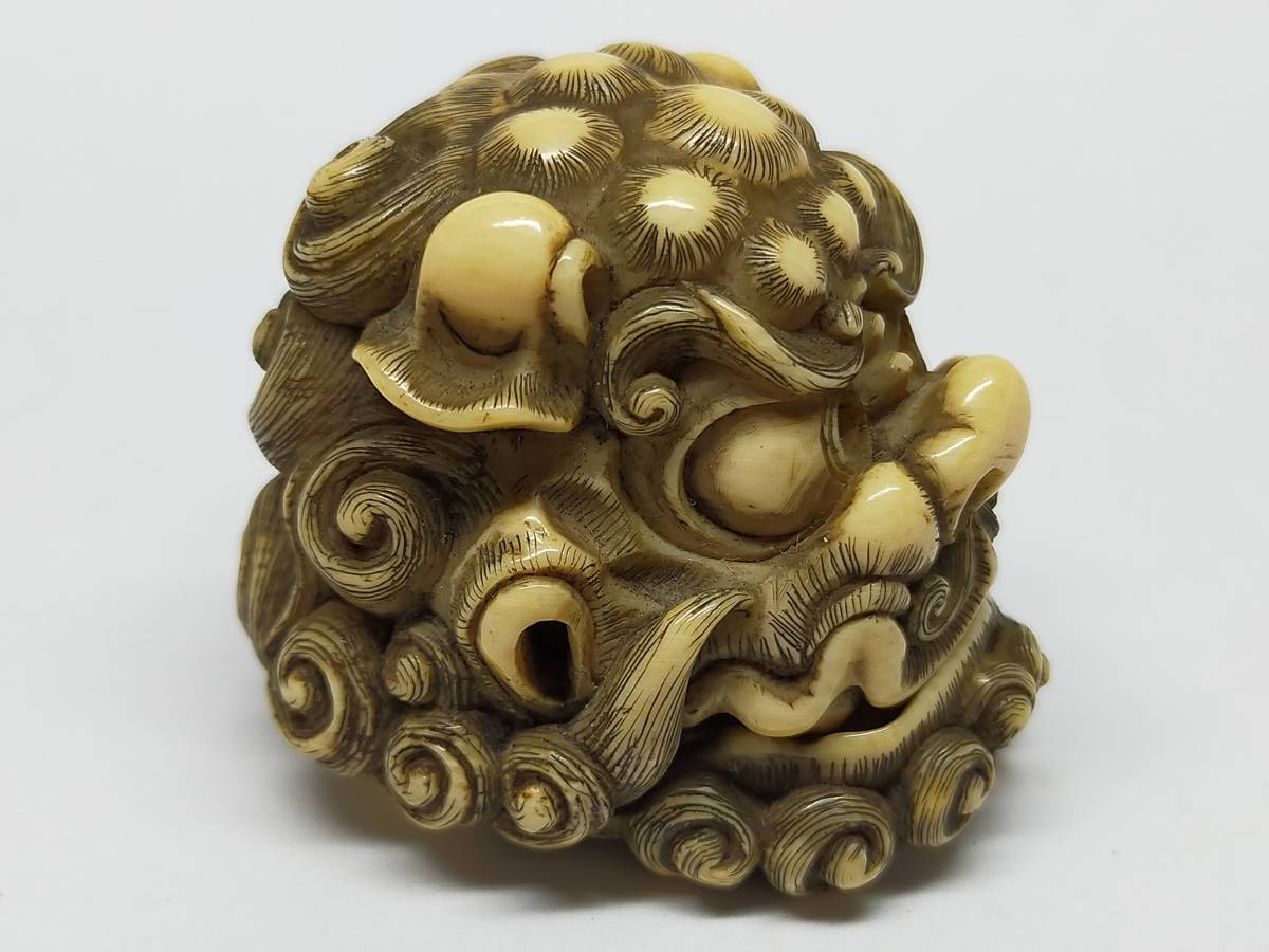 超絶技巧！時代『友忠』銘 カラクリ細工 獅子頭 シシ 根付 NETSUKE 提 