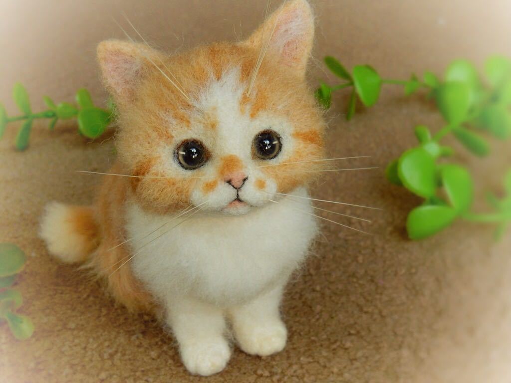 ◇sei◇羊毛フェルト 茶トラ白の子猫♪ 猫 ハンドメイド 猫 羊毛フェルト