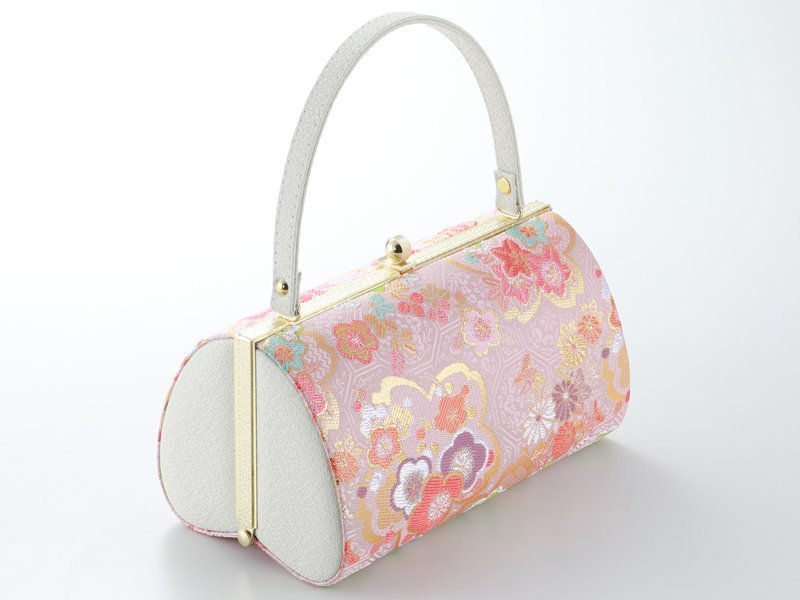 1円～！！】新品 □白梅□ 礼装用 正絹 帯地 2枚芯草履バッグセット