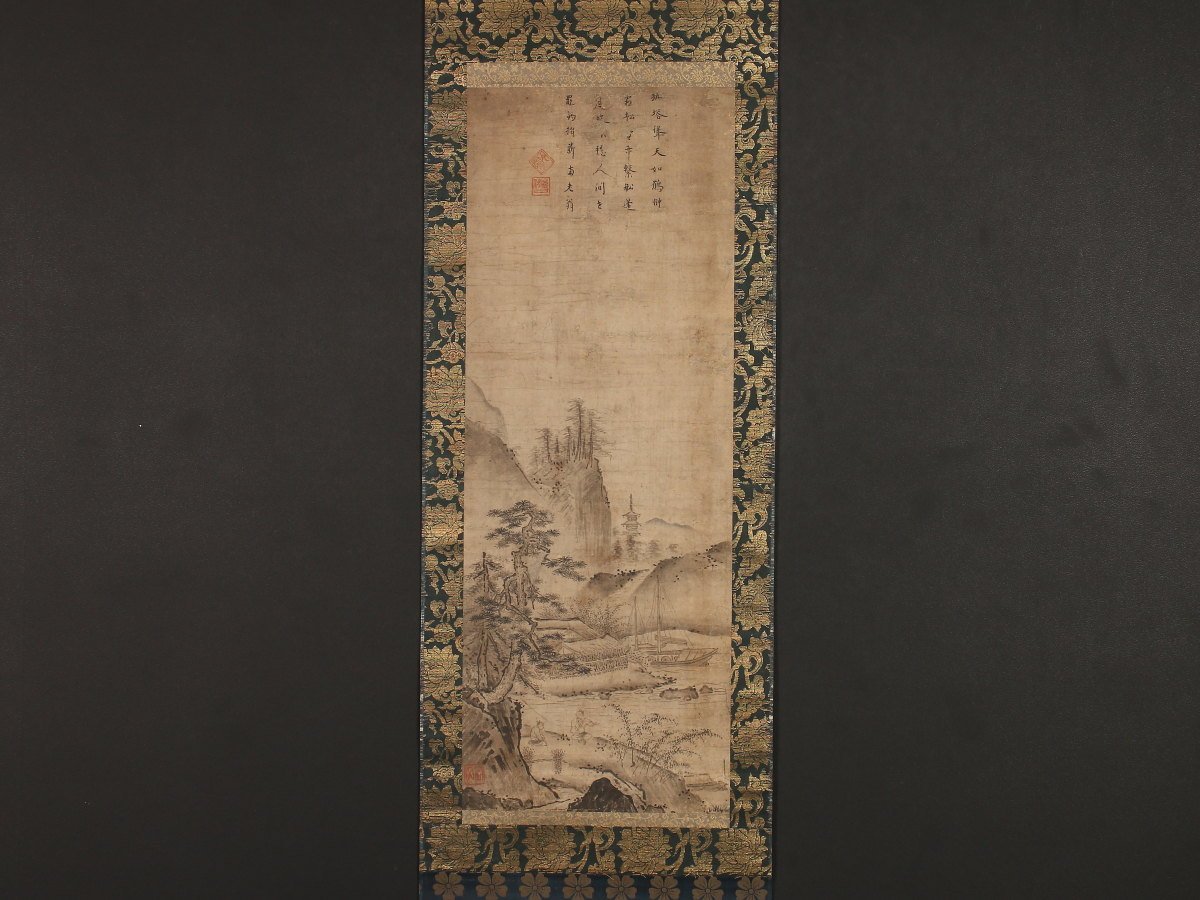 数量限定，SALE 模写 1円開始 伝来 us3025 周文 山水画賛 室町時代 雪舟の師 御用絵師 中国画(山水、風月)｜売買されたオークション情報、yahooの商品情報をアーカイブ公開 - オークファン 山水、風月