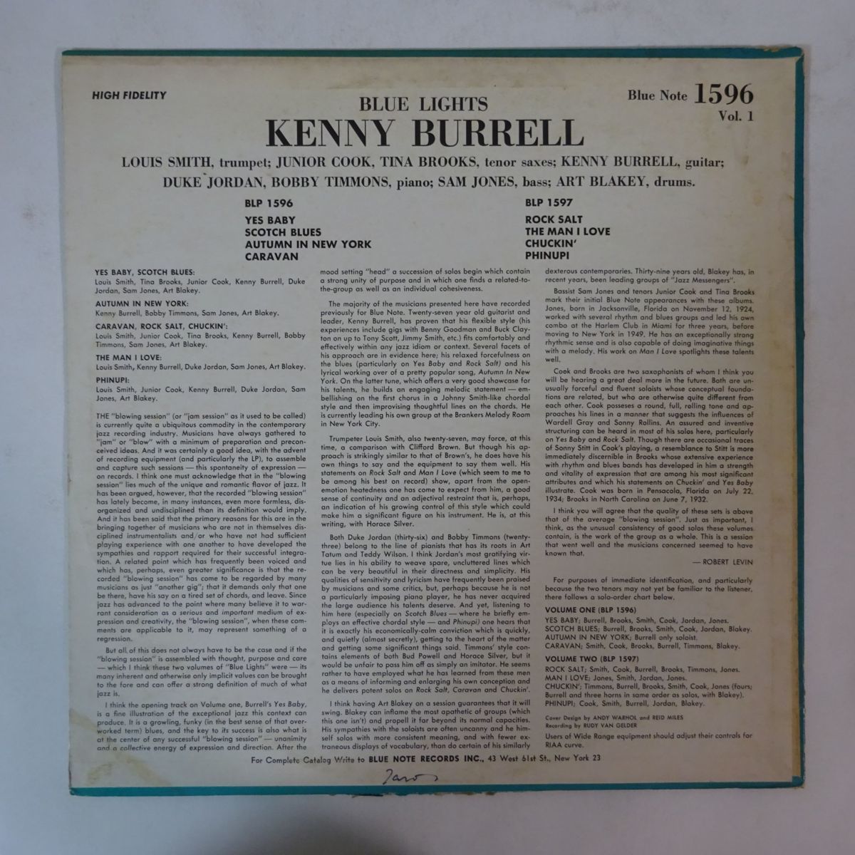 13068595;【US盤/BLUE NOTE/片NEW YORK/RVG刻印/MONO/ジャケ:ANDY WARHOL】Kenny Burrell ケニーバレル/ Blue Lights, Vol. 1 ブルーライツ_2