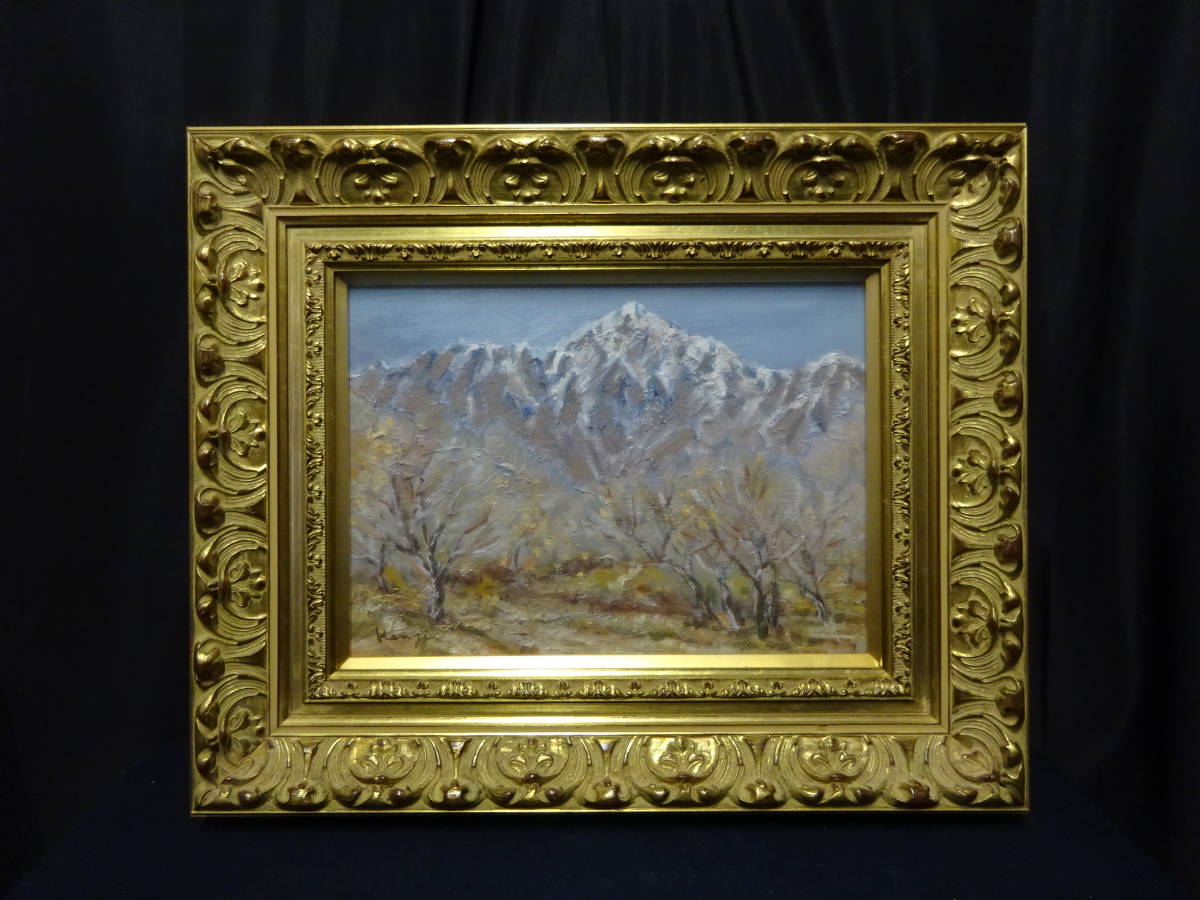 油彩画 【5 肉筆 真作保証 田野倉賢治 初冠雪 五竜岳 1993年