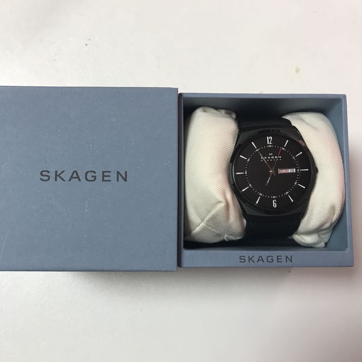 SKAGEN 稼働品 SKW6006 メンズ腕時計 クォーツスカーゲン 黒　黒文字盤　メッシュベルト　訳あり