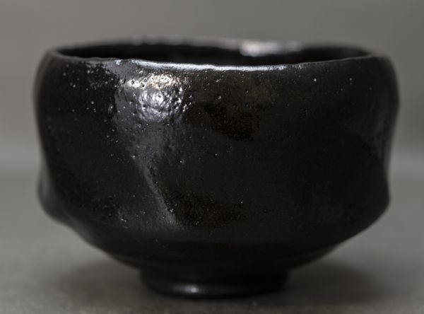 茶道具】楽焼窯元 佐々木松楽 黒楽茶碗「銘：松風」前大徳 福本積應