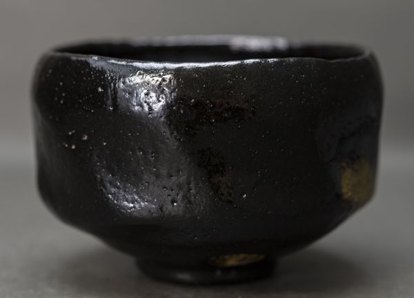 茶道具】楽焼窯元 佐々木松楽 黒楽茶碗「銘：松風」前大徳 福本積應