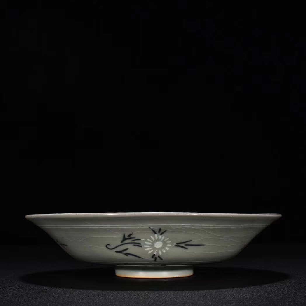 多寶屋】BA973□古美術品！高麗 青磁 象嵌花卉雲鶴紋 折腰洗